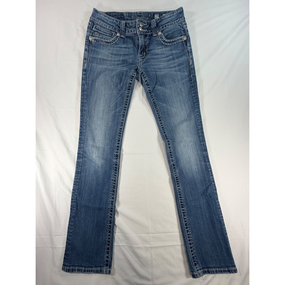 Miss Me Straight Leg Embellished Cross Jeans Blue Size 29 Inseam 34 - Picture 3 of 13